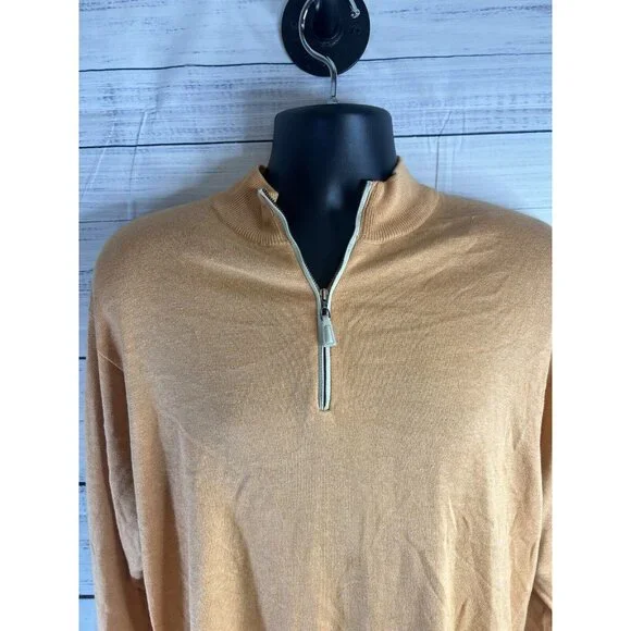 Peter Millar Sweater Mens Large Orange 1/4 Zip Pullover Cashmere Silk Cotton - Picture 3 of 12